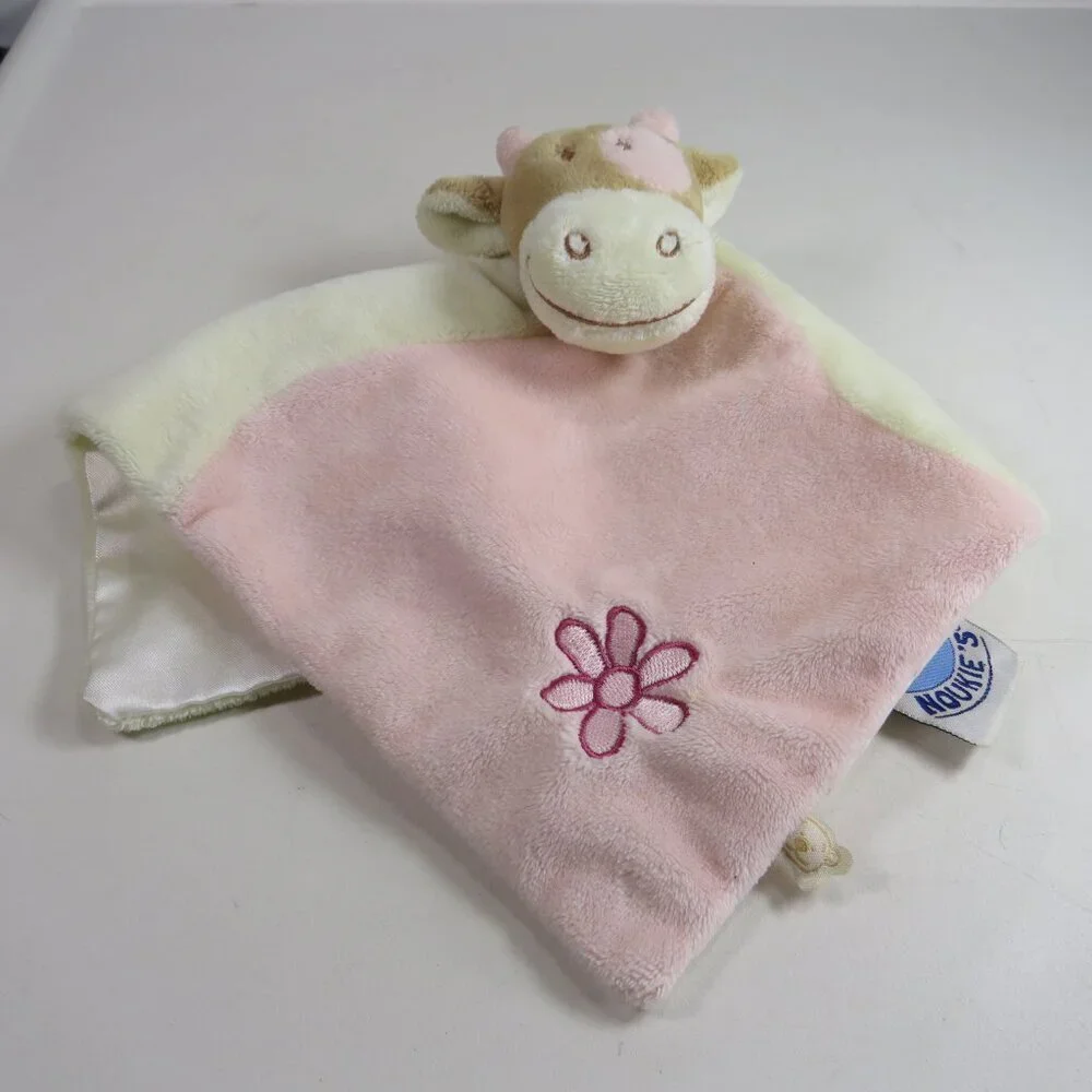 Baby Cow Blankie Lovey Fleece & Satin by Noukie 11x11
